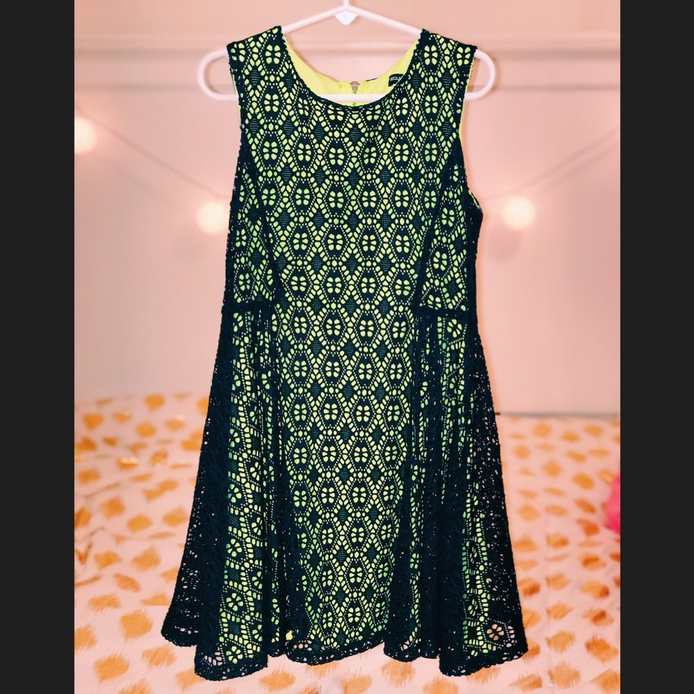 Girls black and neon green dress